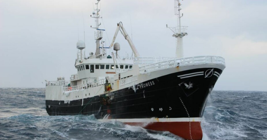Prowess Norwegian snow crab fishing vessel at sea